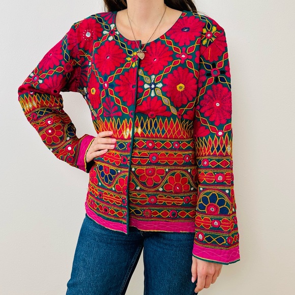 Indian handmade embroidery jacket Bohemian Mirror Work Ethnic Floral - Picture 1 of 12